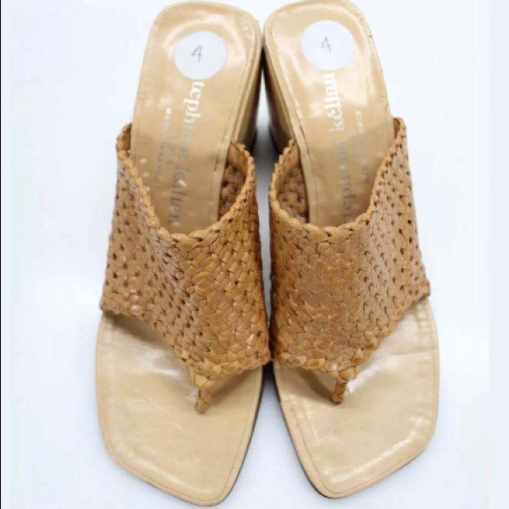 Stephane Kelian Woven Slides Leather Beige Size 4